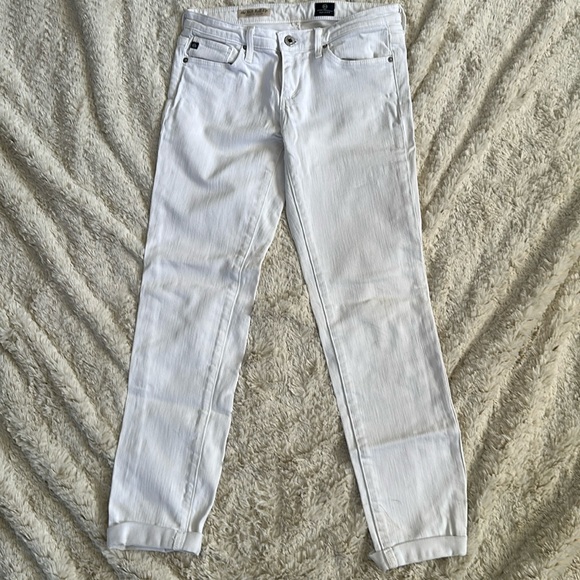 AG Adriano Goldschmied The Stilt Cigarette Roll-Up Leg White Jeans - Picture 1 of 9